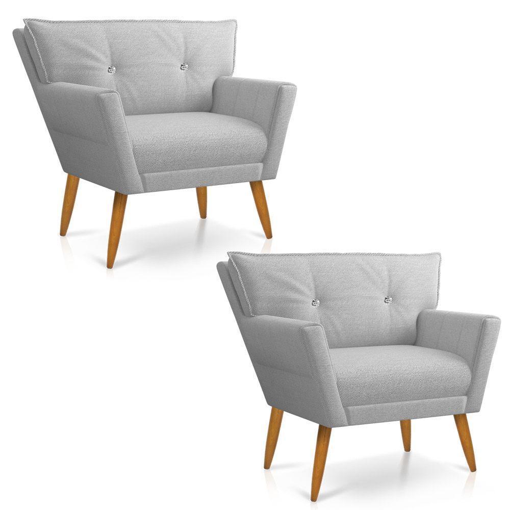 Kit 02 Poltronas Anitta Linho Cinza A05 D'rossi - 1