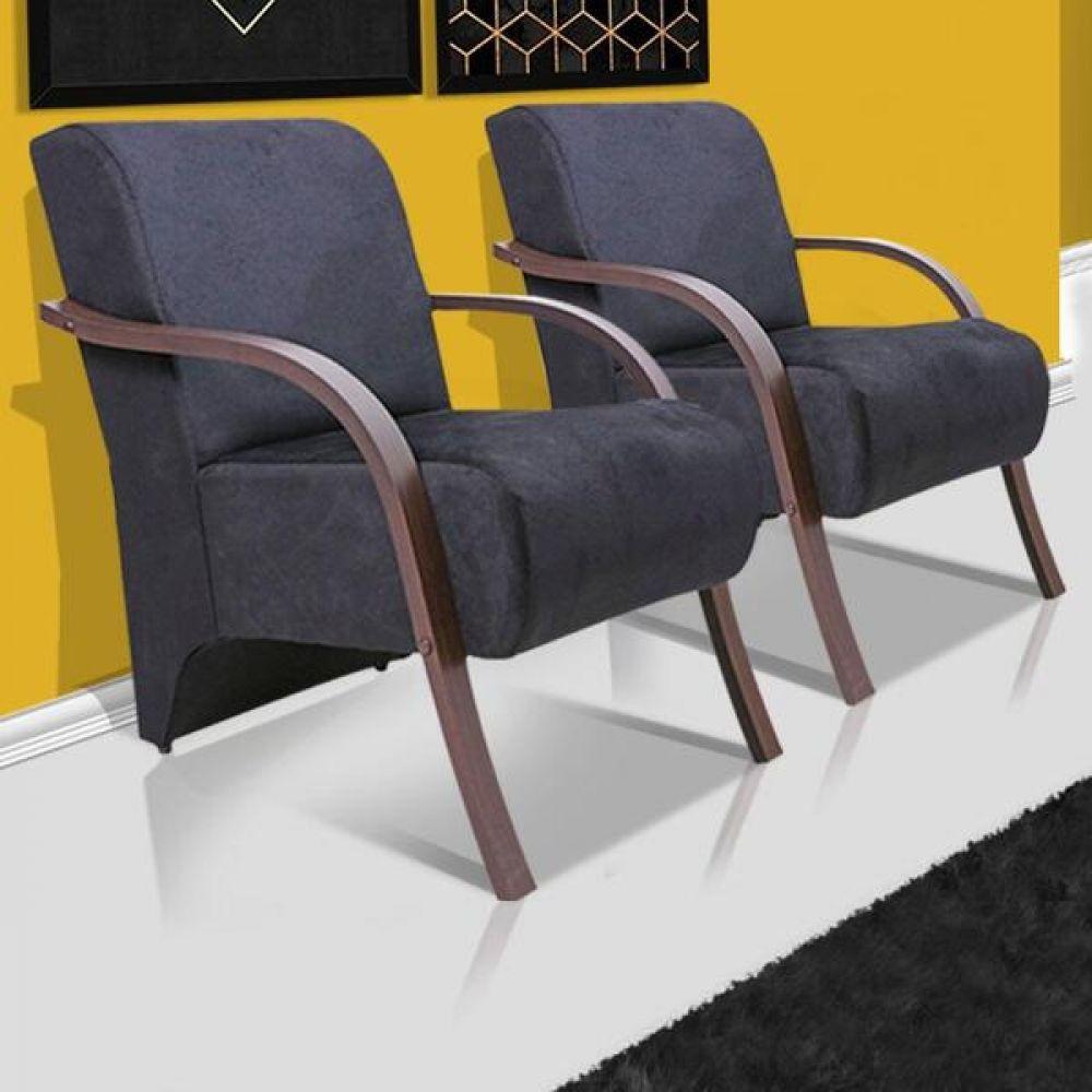 Kit 2 Poltronas Vênus 1 Lugar Suede Grafite - 3