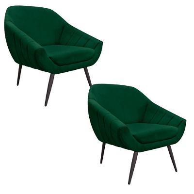 Kit 02 Poltronas Giovana Suede Pés Palito Ferro Verde