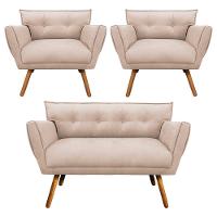 Kit 01 Namoradeira e 02 Poltronas Anitta Suede Pés Palito - 1