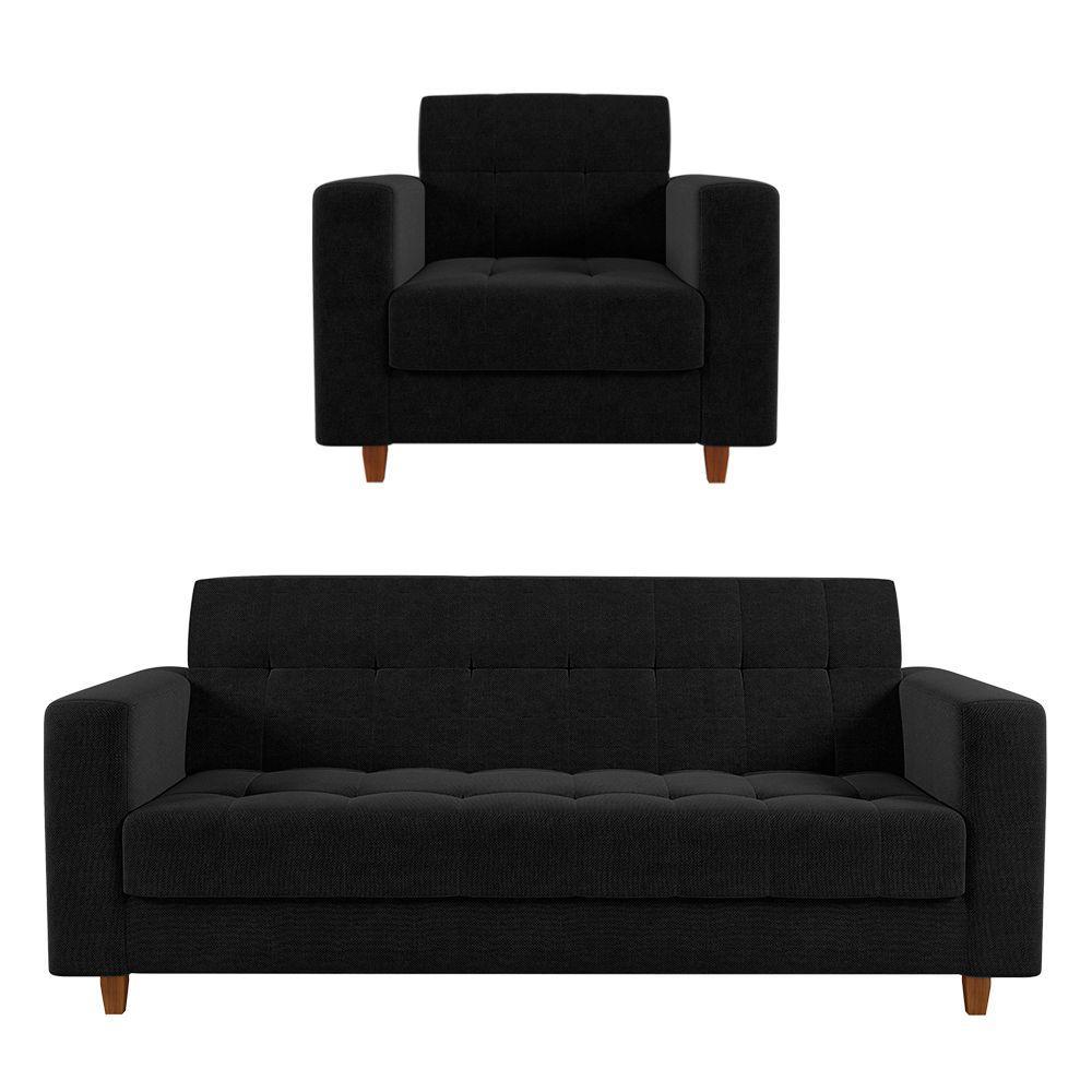 Kit Sofá 03 Lugares e 01 Poltrona Arezzo Linho Preto A79 - 1