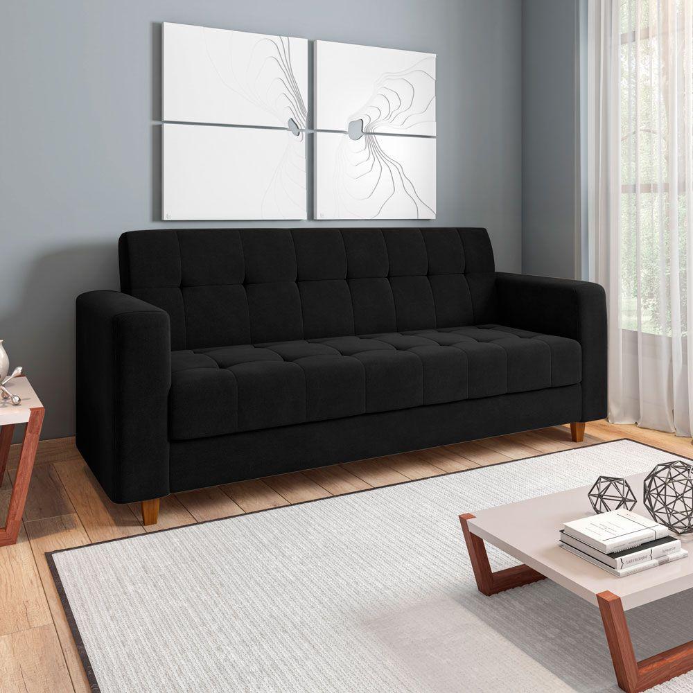 Kit Sofá 03 Lugares e 01 Poltrona Arezzo Linho Preto A79 - 2