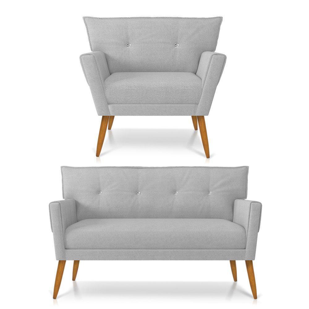 Kit Namoradeira E Poltrona Anitta Linho Cinza D'rossi - 1