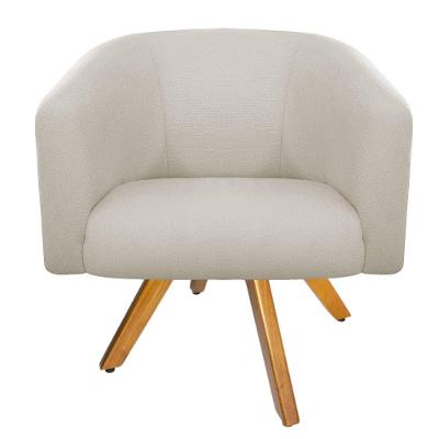 Poltrona Luiza Couro Ecológico Nozes e Linho Bege Adj Decor