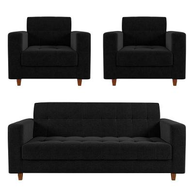 Kit Sofá 03 Lugares 02 Poltronas Preto A79