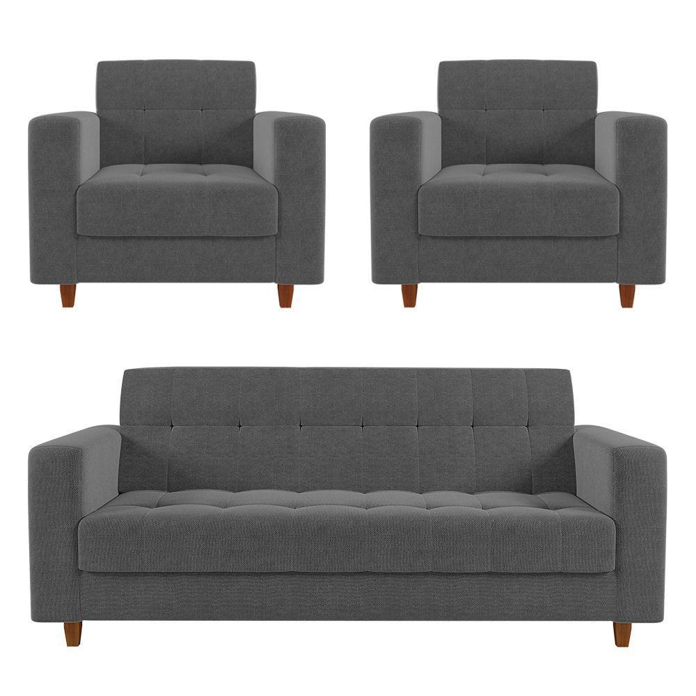 Kit Sofá 03 Lugares 02 Poltronas Grafite A26 - 1