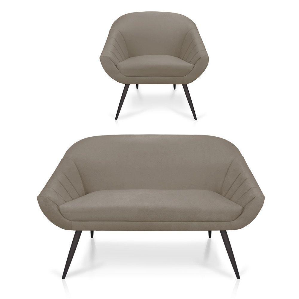 Kit 01 Namoradeira 02 Lugares e 01 Poltrona Giovana Suede de Ferro Marrom Rato - 8