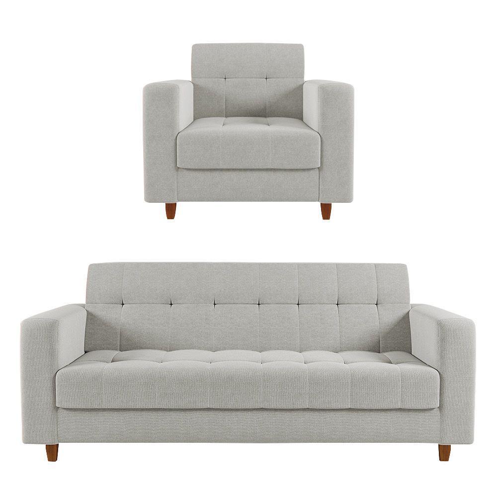 Kit Sofá 03 Lugares 01 Poltrona Arezzo Linho Pés Chanfrado - 1