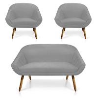 Kit 01 Namoradeira 02 Lugares e 02 Poltronas Giovana Suede Castanho Cinza - 1