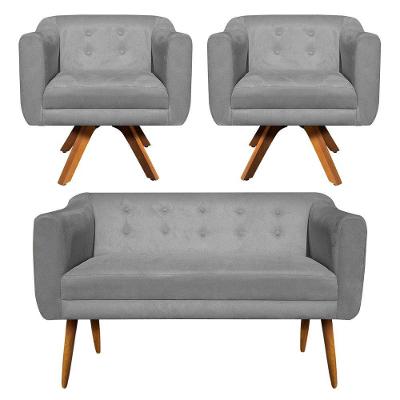 Kit Namoradeira 2 Lugares E 2 Poltronas Julia Grafite