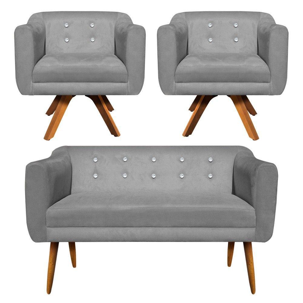 Kit Namoradeira 2 Lugares E 2 Poltronas Julia Grafite - 7