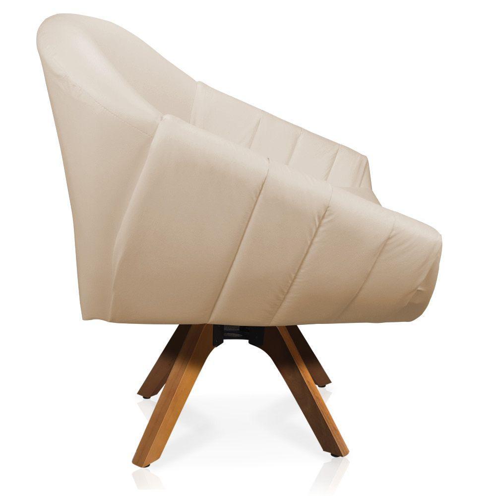 Kit 02 Poltronas Giratória Giovana Corino Base Madeira Mm30 - 6