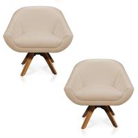 Kit 02 Poltronas Giratória Giovana Corino Base Madeira Mm30 - 1
