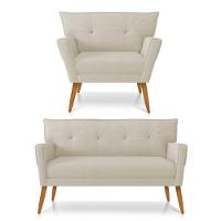 Kit 01 Namoradeira 02 Lugares E 01 Poltrona Anitta Linho Grosso Bege A19 - 1