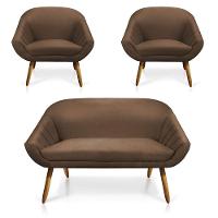 Kit 01 Namoradeira 02 Lugares e 02 Poltronas Giovana Suede Castanho Marrom - 8