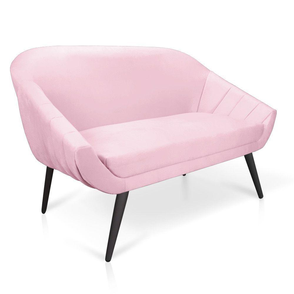 Kit 01 Namoradeira 02 Lugares e 01 Poltrona Giovana Suede de Ferro Rosa Bebê - 4