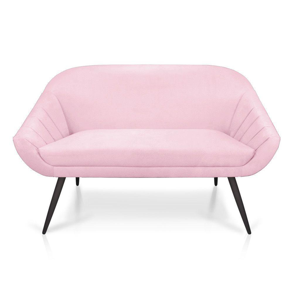 Kit 01 Namoradeira 02 Lugares e 01 Poltrona Giovana Suede de Ferro Rosa Bebê - 6
