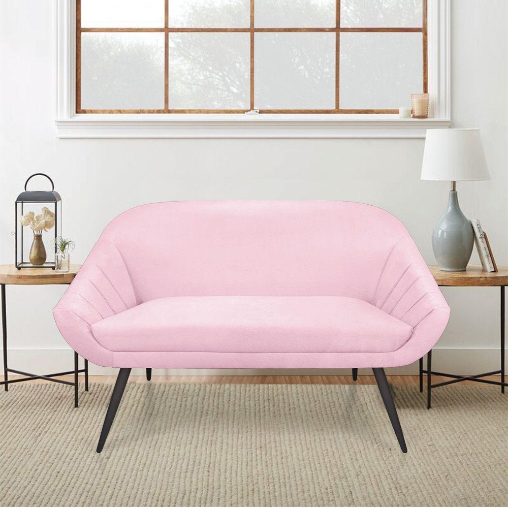 Kit 01 Namoradeira 02 Lugares e 01 Poltrona Giovana Suede de Ferro Rosa Bebê - 7