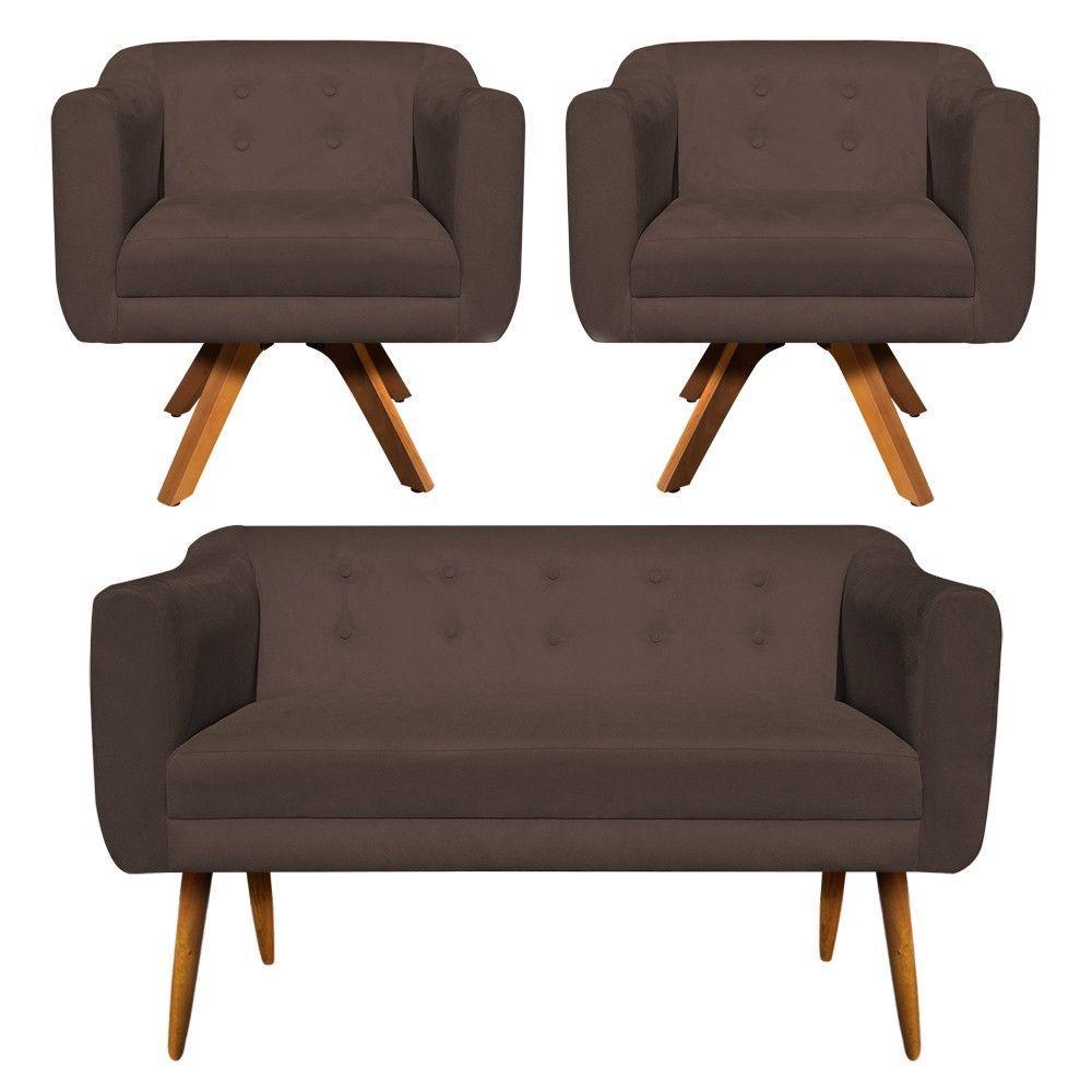 Kit Namoradeira 2 Lugares E 2 Poltronas Julia Marrom - 9