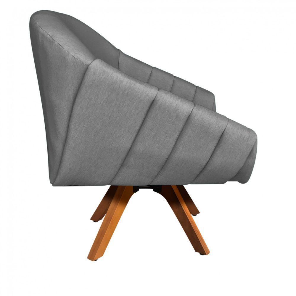 Kit 02 Poltronas Giratória Giovana Linho A26 Base Madeira - 2