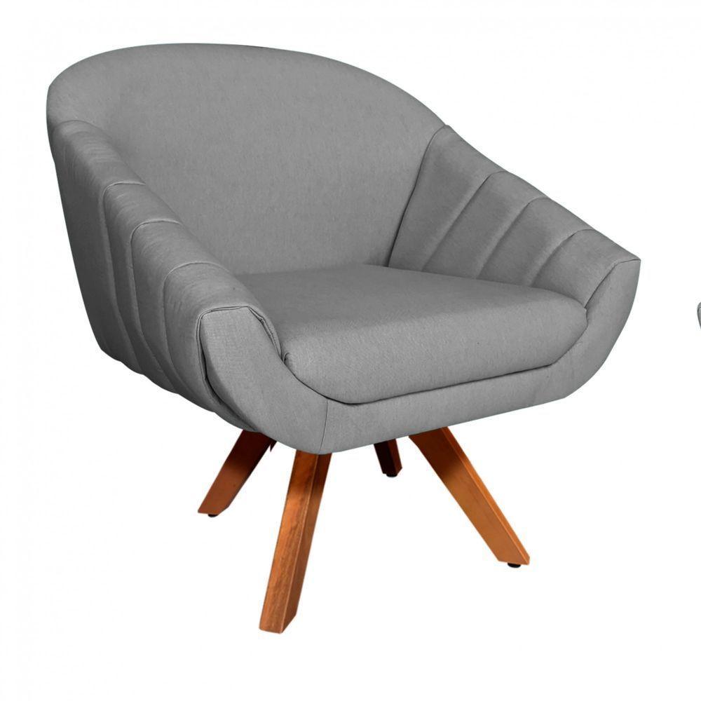 Kit 02 Poltronas Giratória Giovana Linho A26 Base Madeira - 7