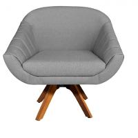 Kit 02 Poltronas Giratória Giovana Linho A26 Base Madeira - 5