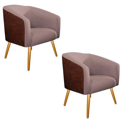 Kit 02 Poltronas Luiza Corano Nozes E Linho Rosê