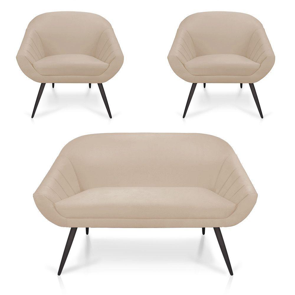 Kit 01 Namoradeira 02 Lugares e 02 Poltronas Giovana Suede de Ferro Bege - 9