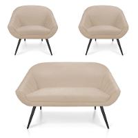 Kit 01 Namoradeira 02 Lugares e 02 Poltronas Giovana Suede de Ferro Bege - 14