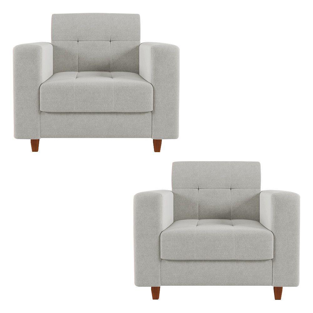 Kit 02 Poltronas Arezzo Linho Cinza Claro A05 Pés Chanfrado - 1