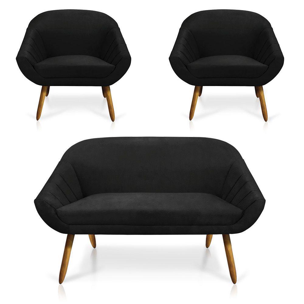 Kit 01 Namoradeira 02 Lugares e 02 Poltronas Giovana Suede Castanho - 8