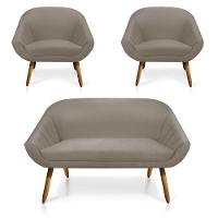 Kit 01 Namoradeira 02 Lugares e 02 Poltronas Giovana Suede Castanho Marrom Rato - 8