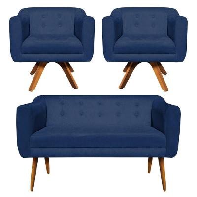 Kit Namoradeira 2 Lugares E 2 Poltronas Julia Azul Marinho