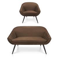 Kit 01 Namoradeira 02 Lugares e 01 Poltrona Giovana Suede de Ferro Marrom - 8