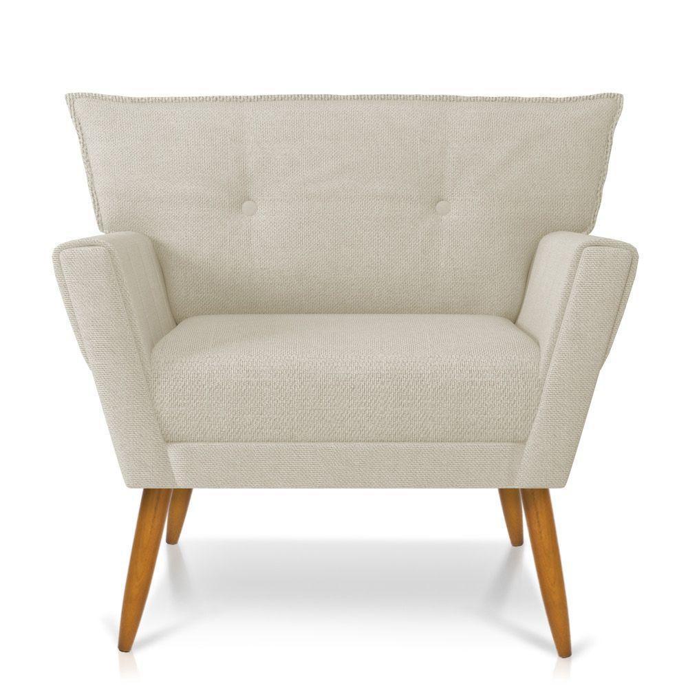 Poltrona Giratória Anitta Linho Grosso Bege A19 Base Madeira - 1