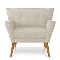 Poltrona Giratória Anitta Linho Grosso Bege A19 Base Madeira - 1