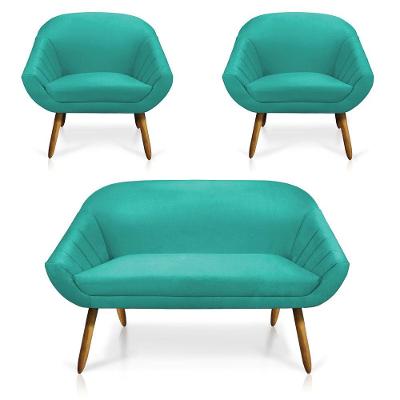 Kit 01 Namoradeira 02 Lugares e 02 Poltronas Giovana Suede Castanho Azul Turquesa
