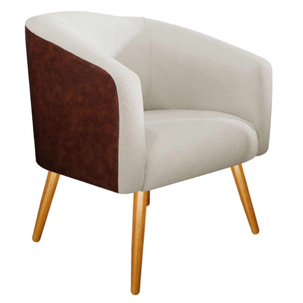 Poltrona Luiza Couro Ecológico Nozes E Linho Bege - 5