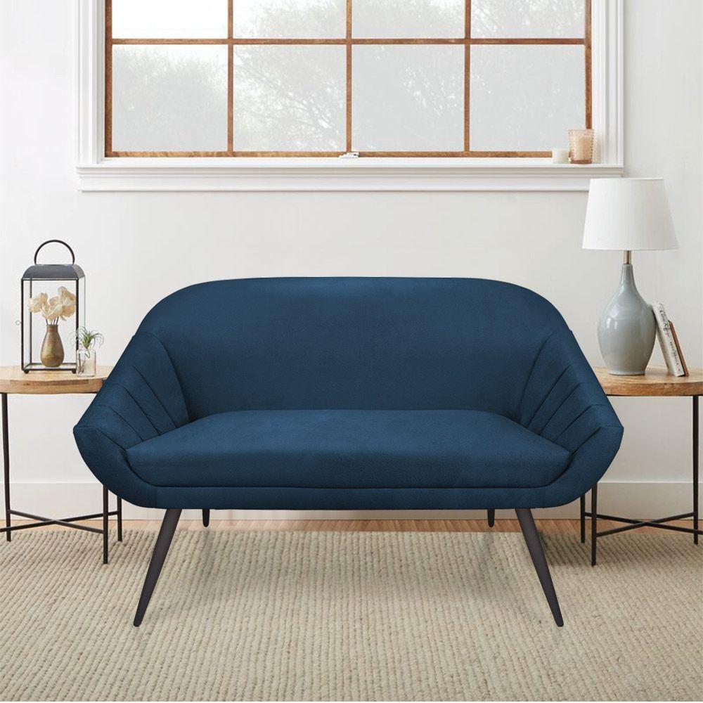 Kit 01 Namoradeira 02 Lugares e 01 Poltrona Giovana Suede de Ferro Azul Marinho - 7