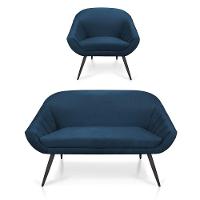 Kit 01 Namoradeira 02 Lugares e 01 Poltrona Giovana Suede de Ferro Azul Marinho - 8