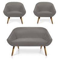 Kit 01 Namoradeira 02 Lugares e 02 Poltronas Giovana Suede Castanho Grafite - 8