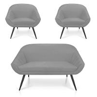 Kit 01 Namoradeira 02 Lugares e 02 Poltronas Giovana Suede de Ferro Cinza - 2