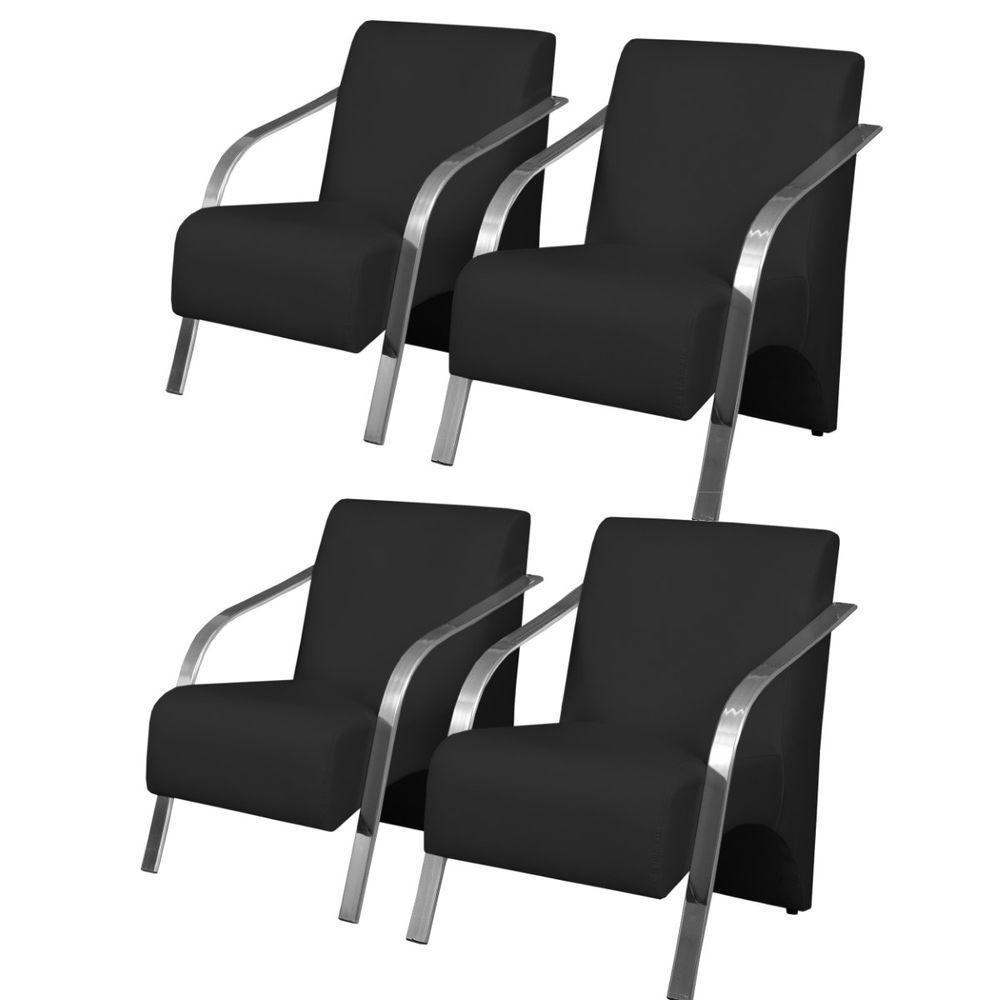 Kit 4 Poltrona 1 Lugar Vênus Pé Alumínio Dsalla Corino Preto - 1