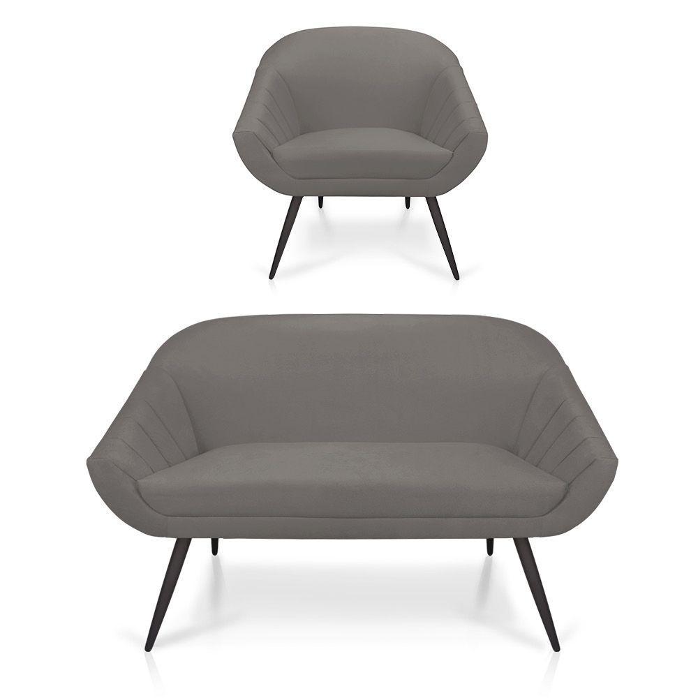 Kit 01 Namoradeira 02 Lugares e 01 Poltrona Giovana Suede de Ferro Grafite - 8