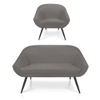 Kit 01 Namoradeira 02 Lugares e 01 Poltrona Giovana Suede de Ferro Grafite - 8