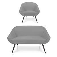 Kit 01 Namoradeira 02 Lugares e 01 Poltrona Giovana Suede de Ferro Cinza - 8