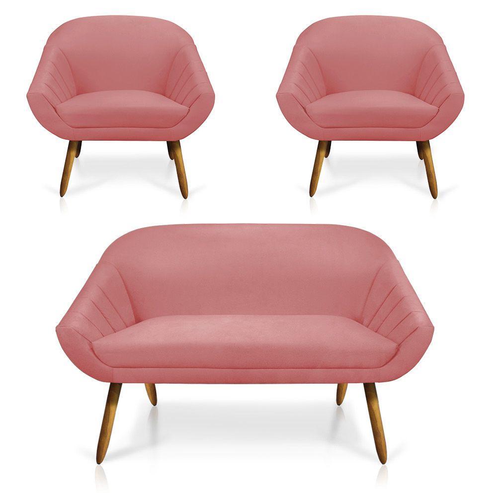 Kit 01 Namoradeira 02 Lugares e 02 Poltronas Giovana Suede Castanho Rose - 8