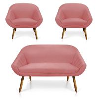 Kit 01 Namoradeira 02 Lugares e 02 Poltronas Giovana Suede Castanho Rose - 8