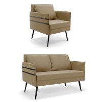 Kit 01 Namoradeira E 01 Poltrona Suede Marrom Rato - 1