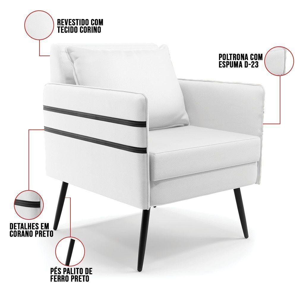 Kit 01 Namoradeira E 02 Poltronas Corino Branco - 4